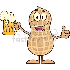 8634 Royalty Free RF Clipart Illustration Happy Peanut Cartoon Character Holding A Beer And Thumb Up Vector Illustration Isolated On White