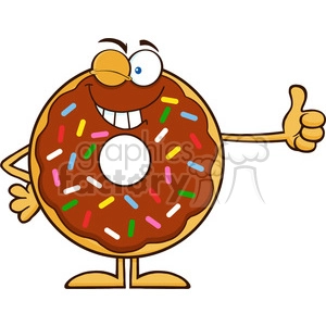 8695 Royalty Free RF Clipart Illustration Winking Chocolate Donut Cartoon Character With Sprinkles Giving A Thumb Up Vector Illustration Isolated On White