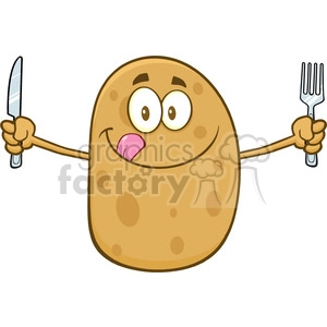 8783 Royalty Free RF Clipart Illustration Hungry Potato Cartoon Character With Knife And Fork Vector Illustration Isolated On White