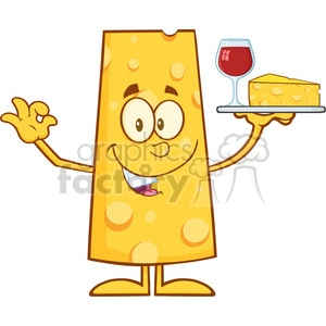 8506 Royalty Free RF Clipart Illustration Cheese Cartoon Character Holding Up A Wine Glass And Wedge Of Yellow Cheese Vector Illustration Isolated On White