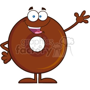 8706 Royalty Free RF Clipart Illustration Cute Chocolate Donut Cartoon Character Waving Vector Illustration Isolated On White
