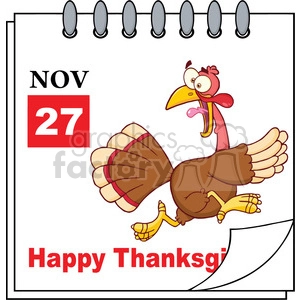 Royalty Free RF Clipart Illustration Cartoon Calendar Page With Cartoon Turkey Escape And Happy Thanksgiving Greeting