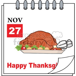 Royalty Free RF Clipart Illustration Cartoon Calendar Page With Roasted Turkey And Happy Thanksgiving Greeting