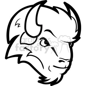 The image displays a stylized black and white clipart or vector illustration of the head of a bison or buffalo. It features prominent horns and a strong facial outline, capturing the essence of the animal in a minimalistic design that could be suitable for a logo, tattoo design, sports team mascot, or graphic icon.