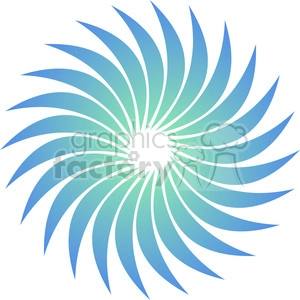 The image is a graphic representation of an abstract swirl or spiral pattern, consisting of multiple curved lines radiating from a central point. The lines are colored in different shades of blue, creating a sense of movement and dynamism. The overall look is reminiscent of a spinning pinwheel or a stylized depiction of a sunburst.