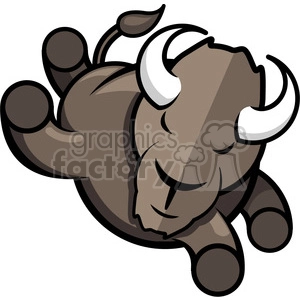 The clipart image features a stylized illustration of a bison, also known as a buffalo, in a dynamic and cartoonish design. The bison appears to be in motion, perhaps running or charging, which is highlighted by the curved posture and the positioning of the legs. It is depicted with prominent horns, a hump on its back, and has an overall muscular build common to depictions of these animals.