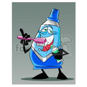 mo the toothpaste cartoon character brushing his teeth