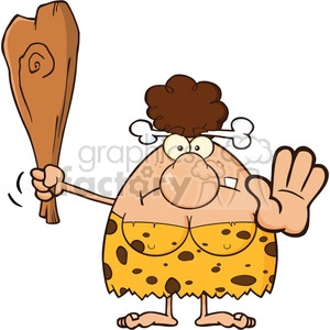 angry brunette cave woman cartoon mascot character gesturing and standing with a spear vector illustration