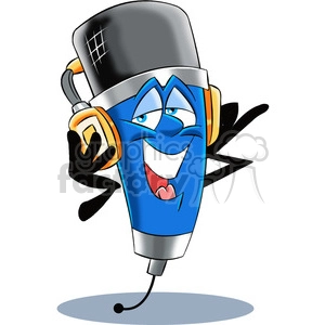 cartoon microphone mascot wearing headphones