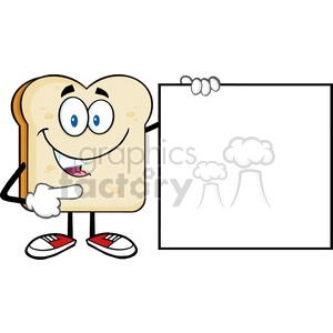 illustration talking bread slice cartoon mascot character pointing to a blank sign vector illustration isolated on white background