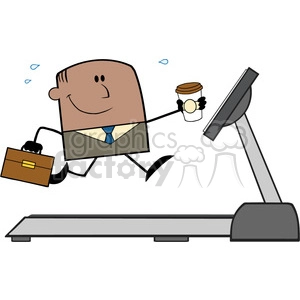 royalty free rf clipart illustration lucky african american businessman cartoon character running on a treadmill vector illustration isolated on white