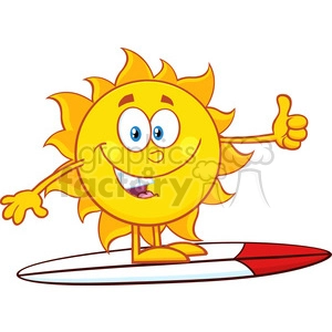 surfer sun cartoon mascot character over surf showing thumb up vector illustration isolated on white background