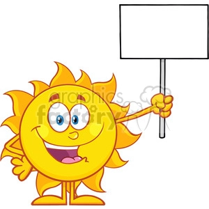10139 summer sun cartoon mascot character holding a blank sign vector illustration isolated on white background