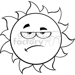 black and white grumpy sun cartoon mascot character vector illustration isolated on white background