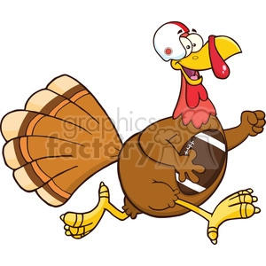 football turkey bird cartoon character running in thanksgiving super bowl vector illustration isolated on white
