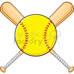 yellow softball over crossed bats logo design vector illustration isolated on white background