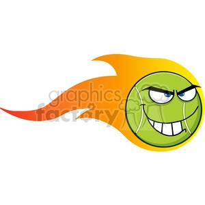 flaming mad tennis ball cartoon character vector illustration isolated on white