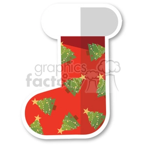 red christmas stocking with christmas trees vector flat design