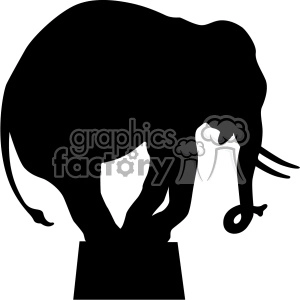 The clipart image depicts a black and white silhouette of an elephant standing on its hind legs with its trunk raised. The style is vintage and retro, reminiscent of the early 1900s circus animals. The image is likely intended to evoke nostalgic feelings towards the classic circus performances of the era.
