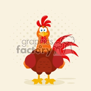 Cute Red Rooster Bird Cartoon Vector Flat Design With Background