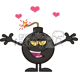 10802 Royalty Free RF Clipart Lover Bomb Cartoon Mascot Character With Open Arms For Hugging And Hearts Vector Illustration