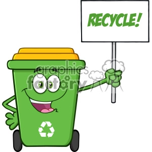 Happy Green Recycle Bin Cartoon Mascot Character Holding Up A Recycle Sign Vector