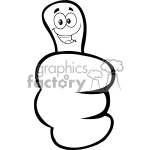 10697 Royalty Free RF Clipart Black And White Hand Giving Thumbs Up Gesture With Cartoon Face Vector Illustration