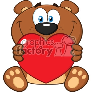 10678 Royalty Free RF Clipart Smiling Brown Teddy Bear Cartoon Mascot Character Holding A Valentine Love Heart Vector Illustration