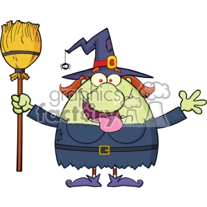 Happy Witch Cartoon Mascot Character Holding A Broom Vector