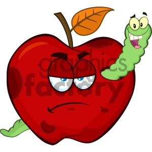 Royalty Free RF Clipart Illustration Happy Worm In A Grumpy Rotten Red Apple Fruit Cartoon Mascot Characters Vector Illustration Isolated On White Background