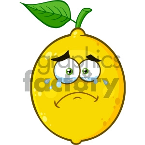 Royalty Free RF Clipart Illustration Crying Yellow Lemon Fruit Cartoon Emoji Face Character With Tears Vector Illustration Isolated On White Background