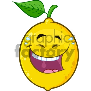 Royalty Free RF Clipart Illustration Happy Yellow Lemon Fruit Cartoon Emoji Face Character With Laughing Expression Vector Illustration Isolated On White Background