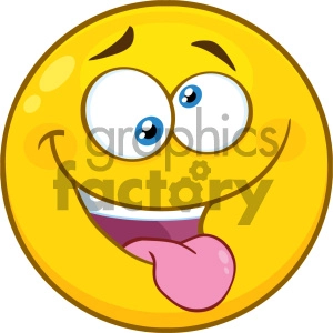 Royalty Free RF Clipart Illustration Mad Yellow Cartoon Smiley Face Character With Crazy Expression And Protruding Tongue Vector Illustration Isolated On White Background