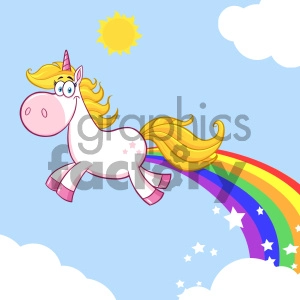 Clipart Illustration Smiling Magic Unicorn Cartoon Mascot Character unicorn Making Rainbows Vector Illustration With Background