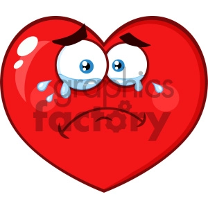Crying Red Heart Cartoon Emoji Face Character With Sad Expression Vector Illustration Isolated On White Background