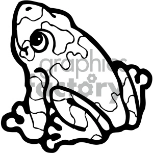 The image is a black and white line drawing of a frog or toad in profile. The illustration is made up of simple lines and shapes, making it suitable for coloring activities or as an icon.