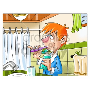 kid brushing his teeth clipart