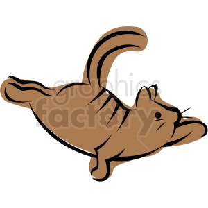 This clipart image shows a brown cat in a playful or stretching position, reminiscent of a yoga pose. 