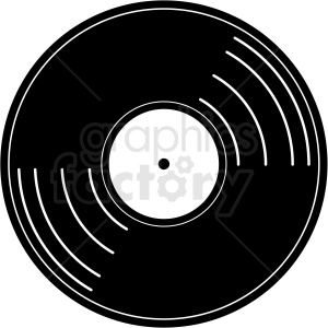 The clipart image shows a black and white illustration of a vinyl record, which was a popular music media format used in the past. The record is depicted as a circular disc with grooves on its surface, which would produce sound when played on a turntable or record player.
