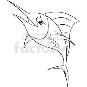 black white cartoon swordfish clipart