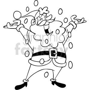 black and white cartoon Santa Clause happy in the snow clipart