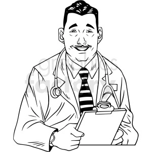 black and white retro doctor vector clipart