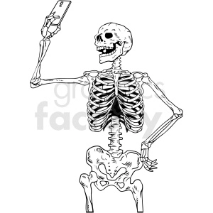 black and white skeleton taking selfie vector clipart