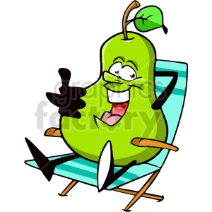 The clipart image shows a cartoon pear sitting in a lounge chair, presumably enjoying the summer weather.
