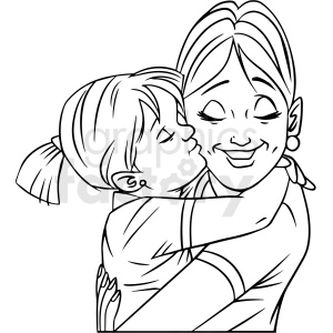 black and white mom hugging daughter vector clipart