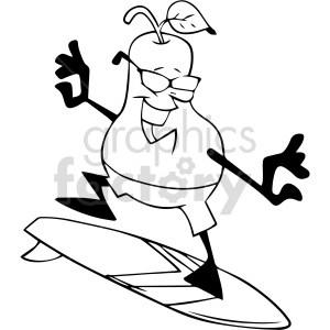pear surfing black and white vector clipart