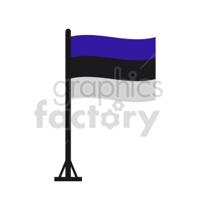 The image depicts a clipart of the national flag of Estonia, which consists of three horizontal bands of color from top to bottom: blue, black, and white. The flag is attached to a black pole with a stabilizing cross-piece at the base.