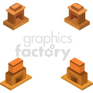 isometric fireplace mantel vector icon clipart 1