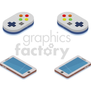 smart device with game pads isometric vector icons clipart bundle