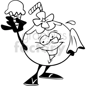 coconut eating ice cream black and white vector clipart